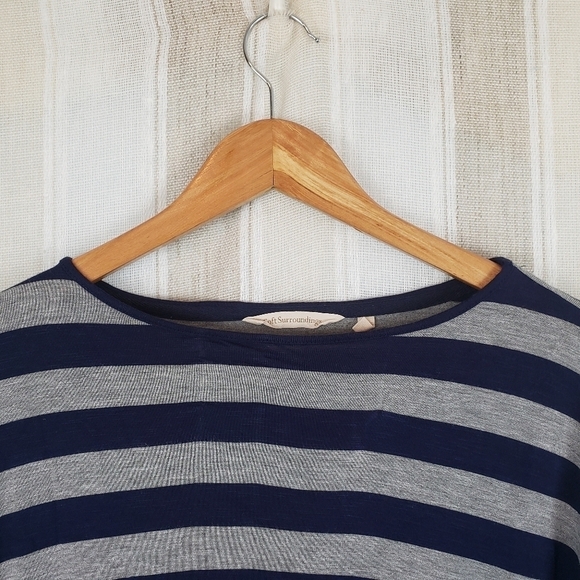 Soft Surroundings Striped Jersey Knit Tunic Dress Blue Gray Size Petite Medium - Picture 2 of 8